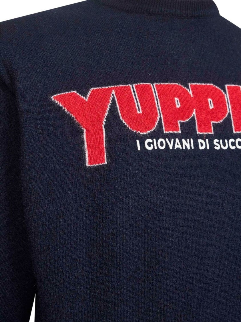 Mc2 Saint Barth Deep Navy Crew Neck Sweater With Bold Lettering