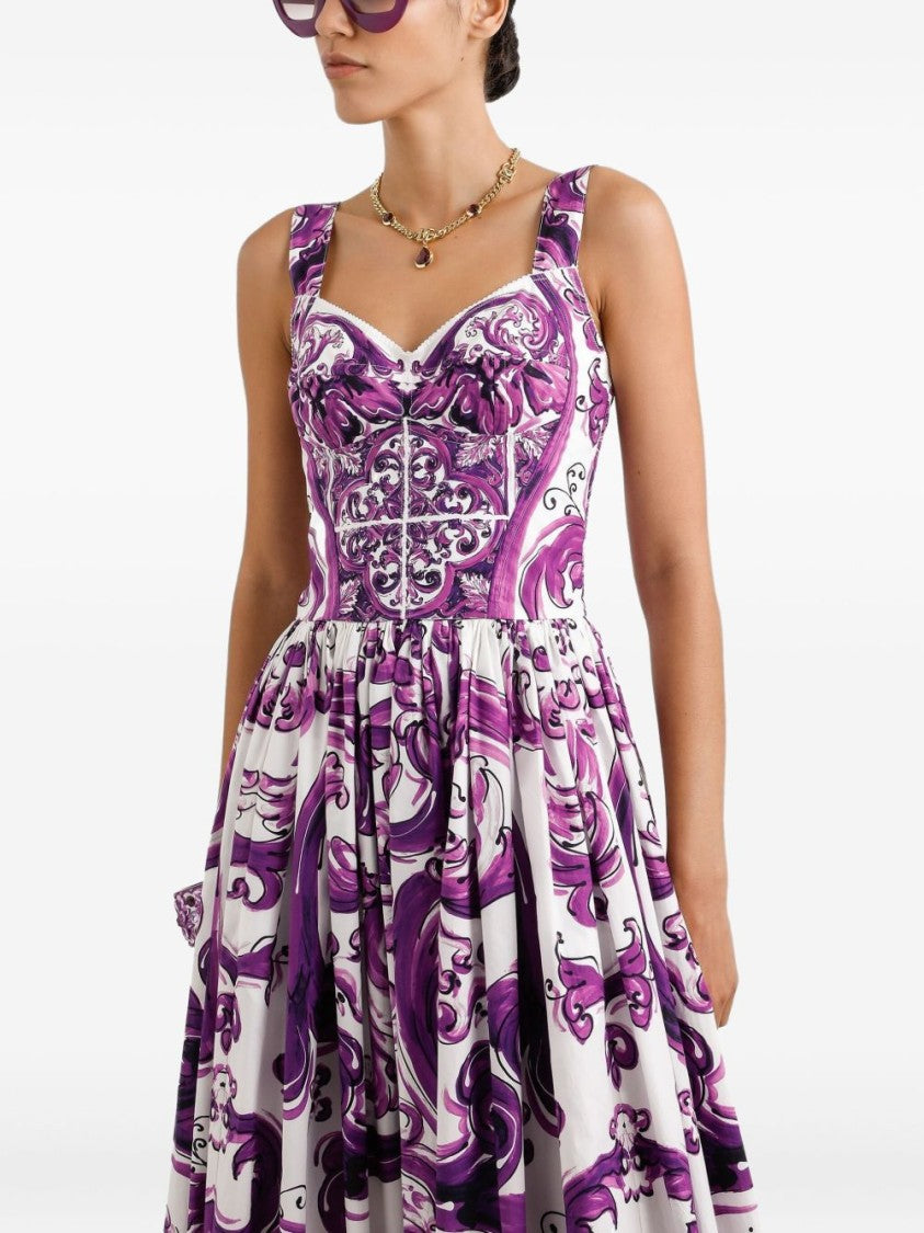Dolce & Gabbana Baroque-Inspired Midi Dress With Sweetheart Neckline