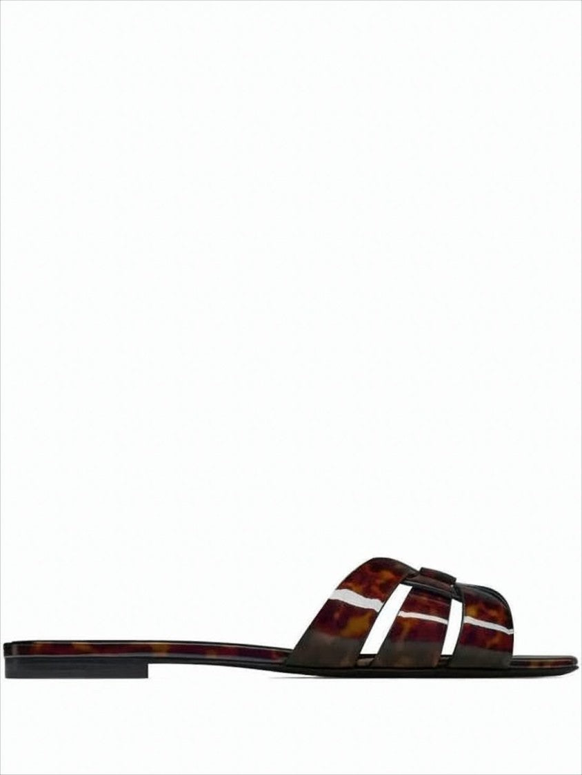Saint Laurent Tortoiseshell Pattern Mules With Woven Design
