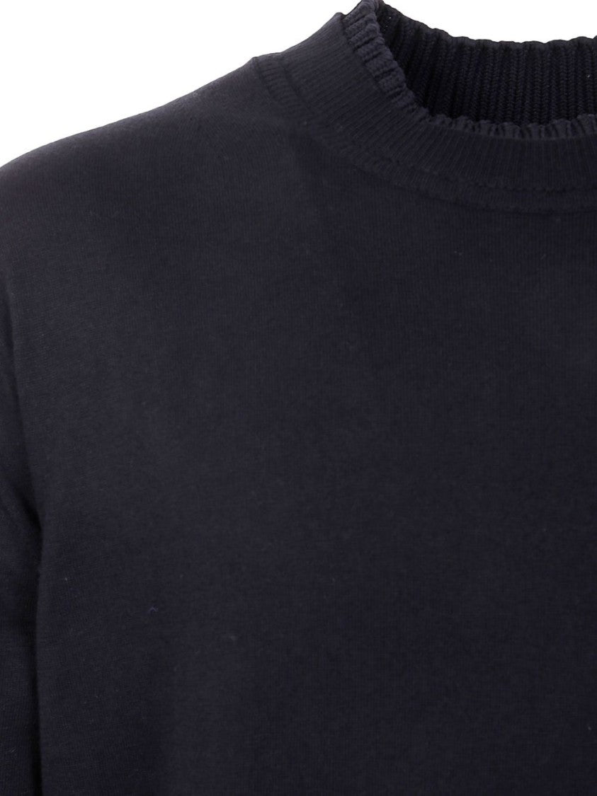Sacai Crew Neck Black Sweater In Cotton-Cashmere Blend