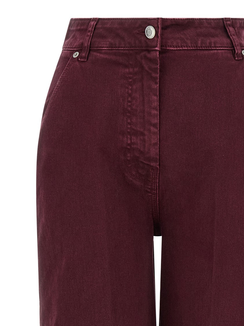 Nude High-Waisted Wide Leg Jeans With Stretched Pleat Detail