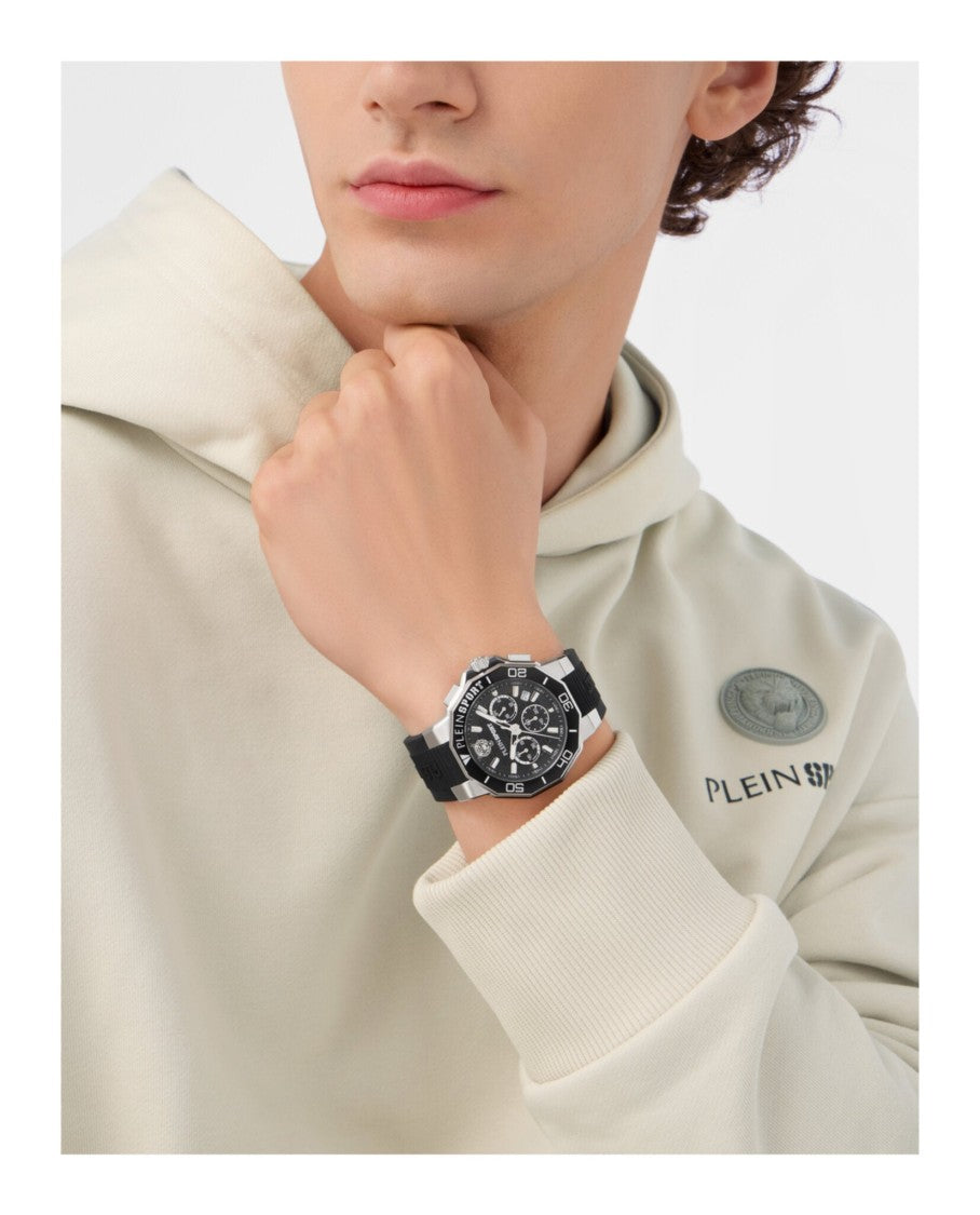 Plein Sport Titan Chronograph Watch With Black Guilloche Dial