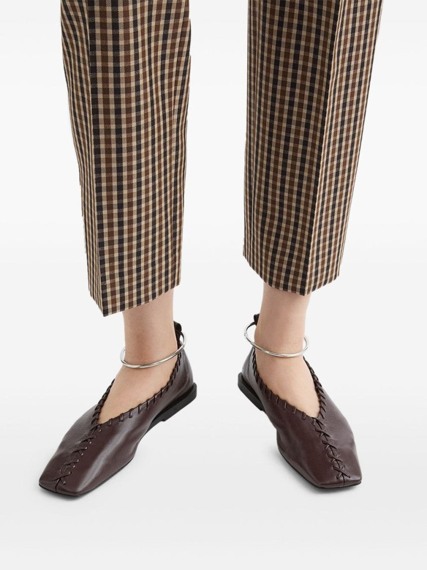 Jil Sander Mahogany Leather Ring Ballerina With Stitched Detail