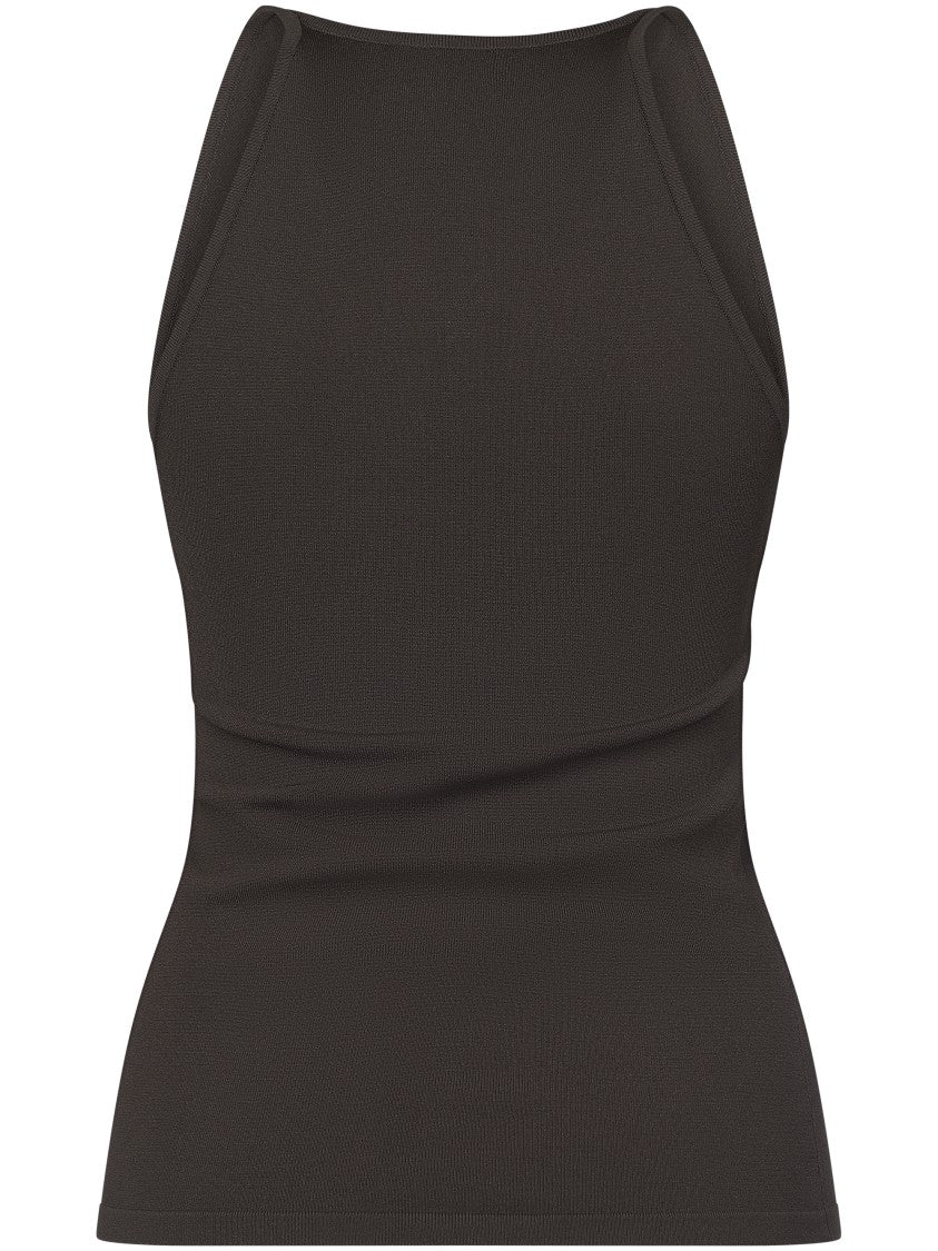 Max Mara Fitted Brown Top With Deep V-Neckline