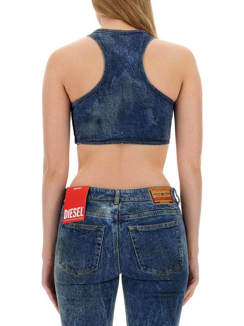 Diesel Rhinestone-Embellished Racerback Cropped Tank Top