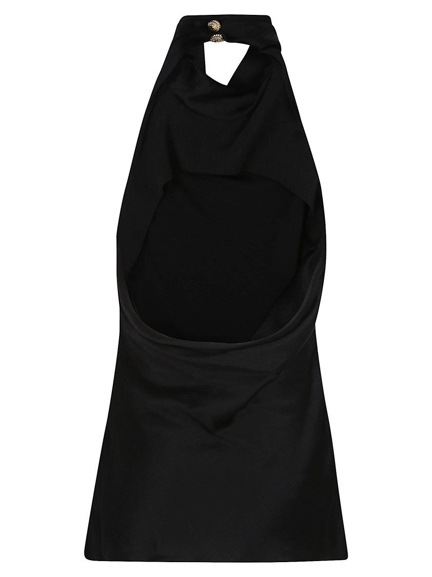 Balmain Crépon-Effect Satin Top With High Neck