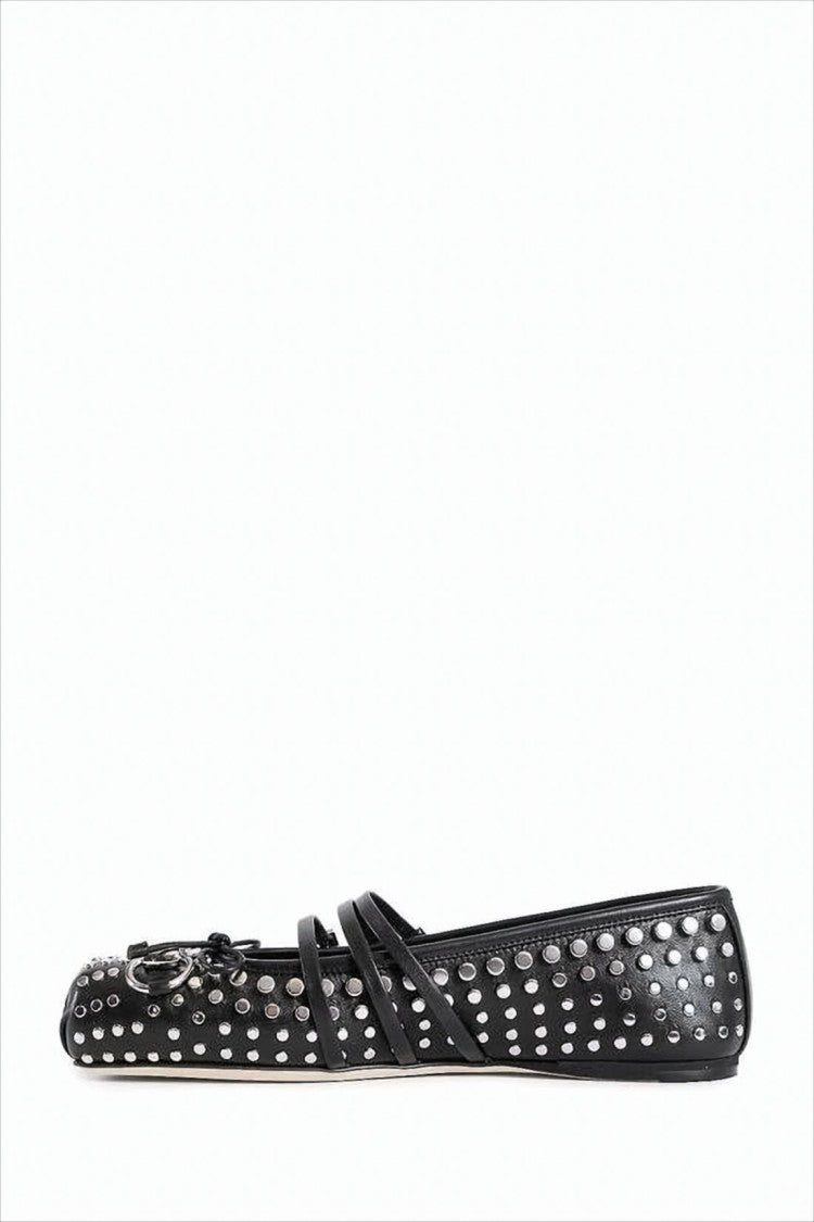 Gucci Studded Black Leather Flats