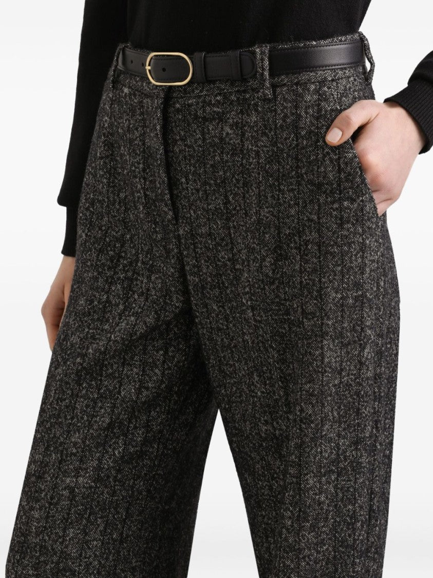 Dolce & Gabbana Tailored Gray Wide-Leg Trousers With Vertical Stripes