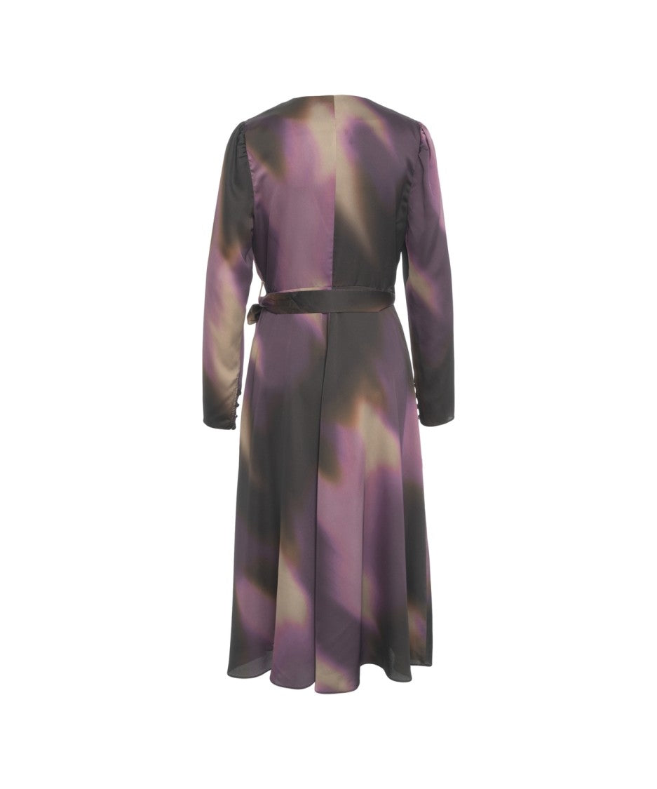 Guess By Marciano Multicolored Midi Wrap Dress With V-Neck And Waist Tie
