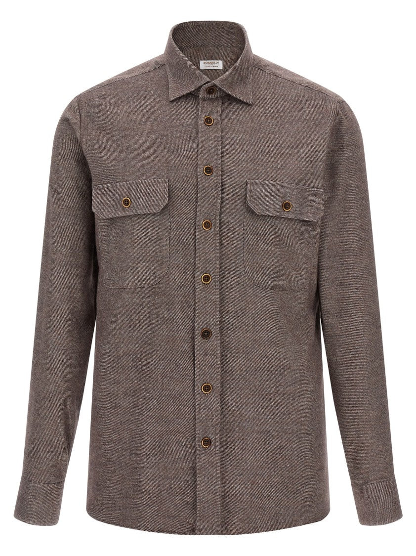 Borriello Micro Striped Mélange Cotton Flannel Shirt