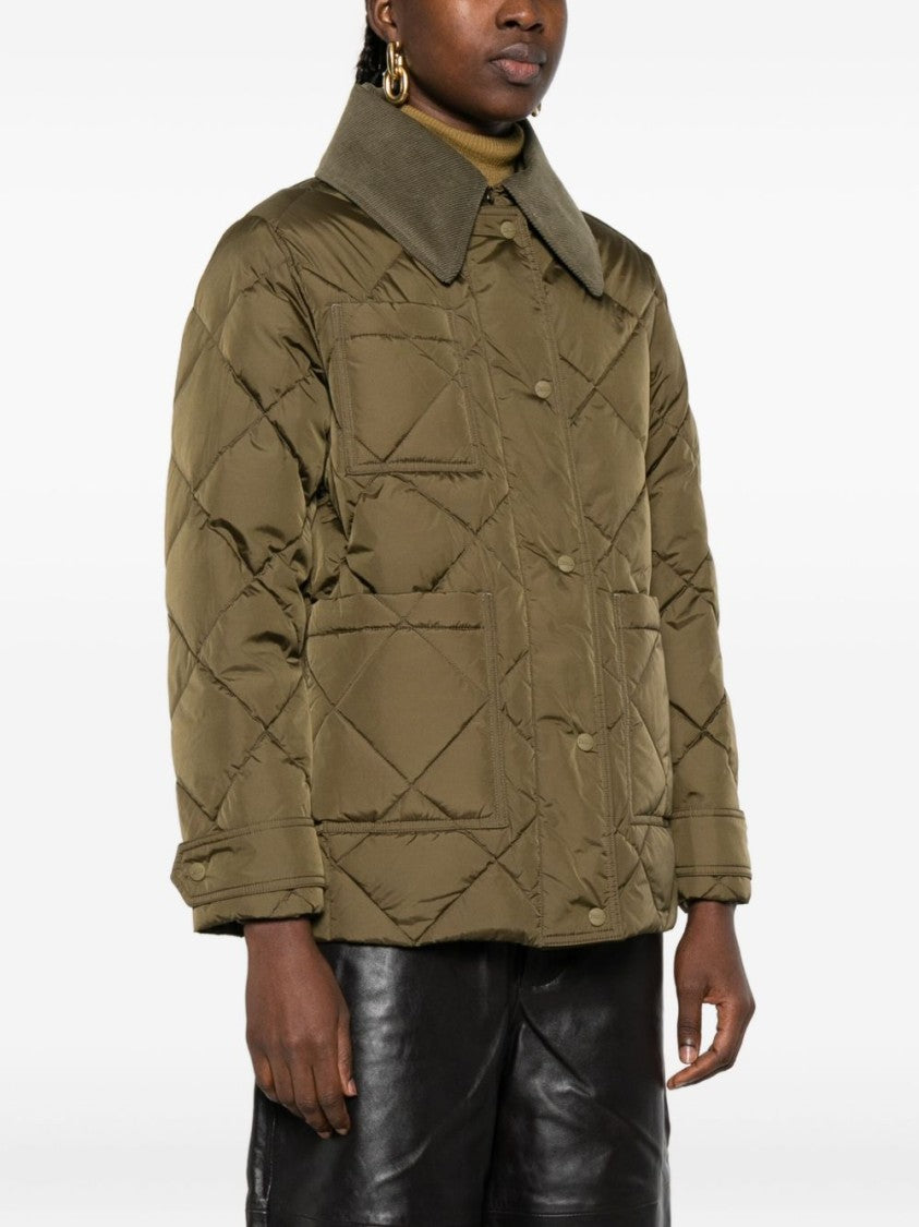 Herno Green Quilted Jacket With Corduroy Collar