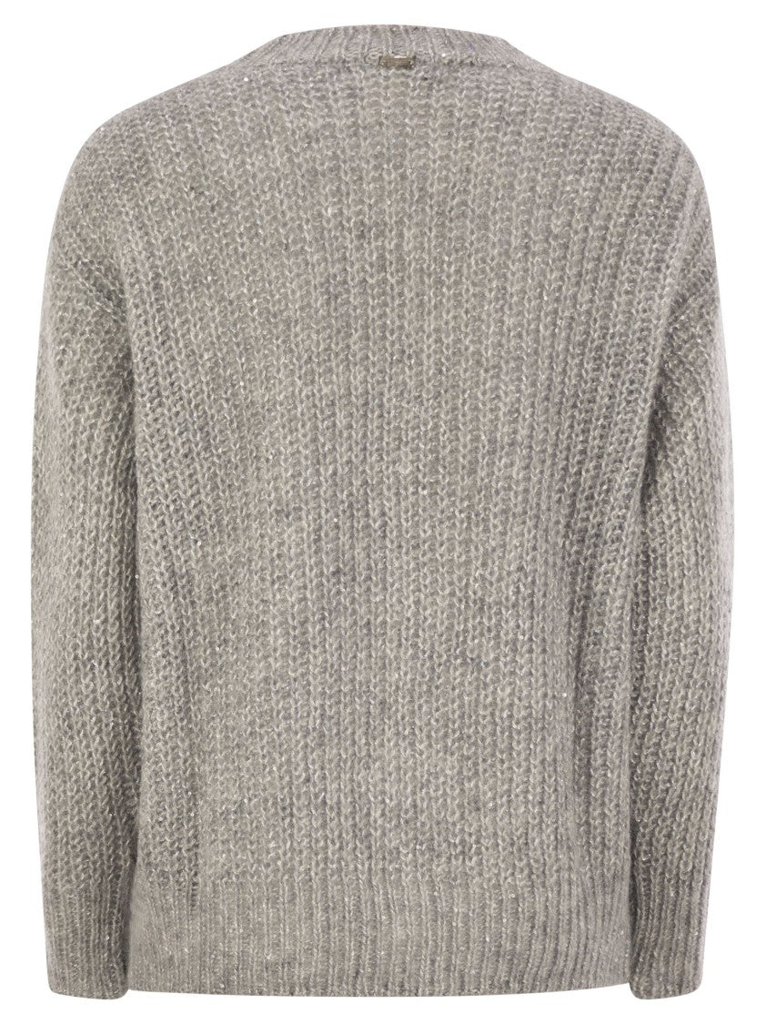 Herno Openwork V-Neck Sweater With Alpaca-Blend Composition