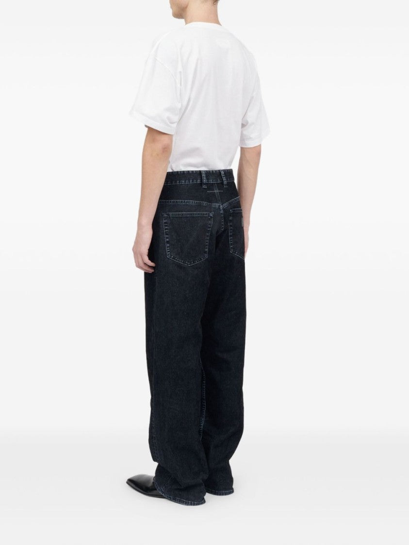 Mm6 By Maison Margiela Wide Leg Black Denim Jeans With Classic Five-Pocket Design
