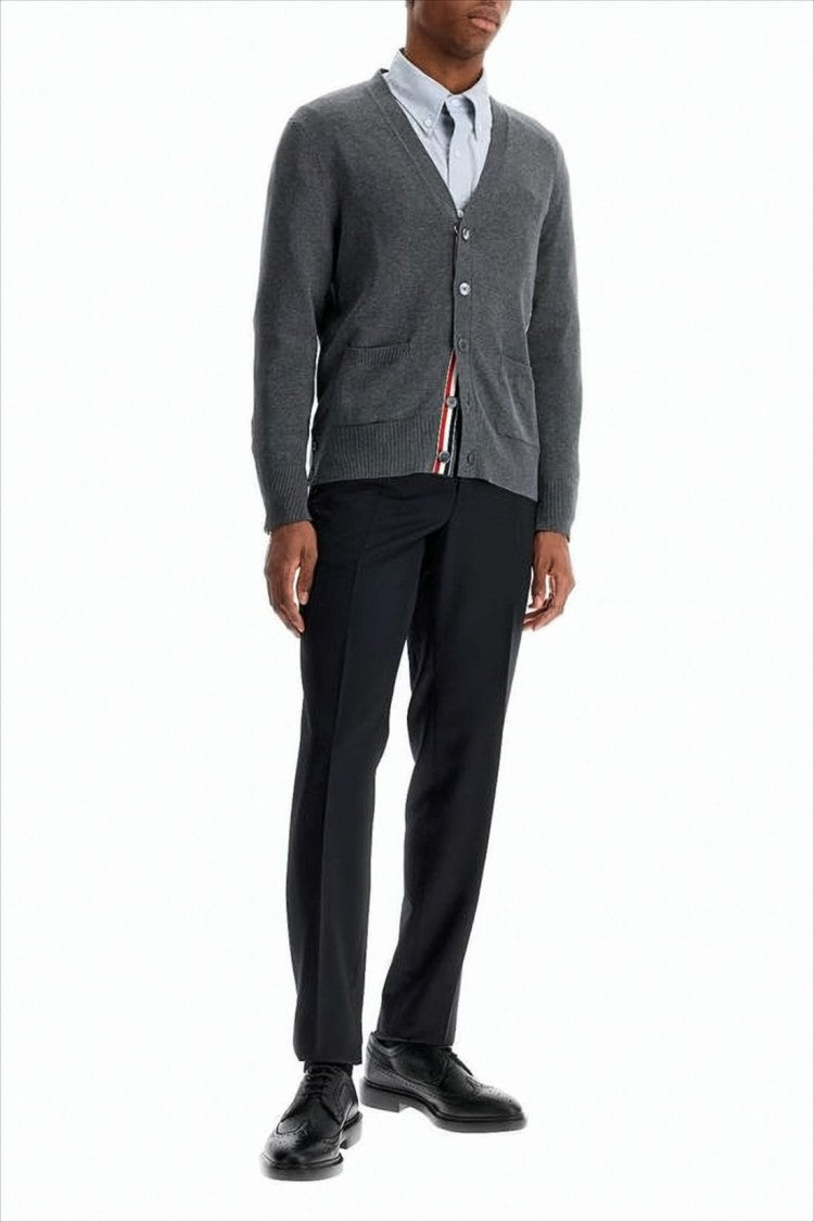 Thom Browne Classic V-Neck Cotton Cardigan With Button-Down Front