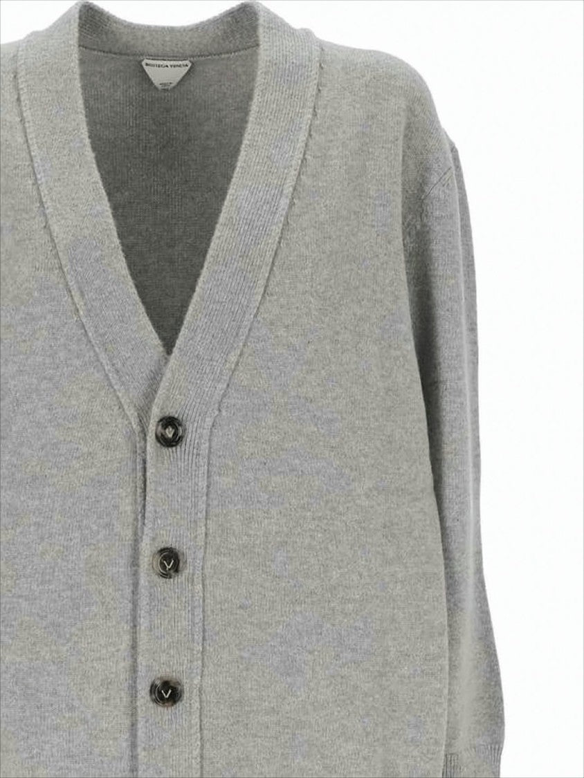 Bottega Veneta Cashmere Blend Cardigan With Woven Leather Elbow Patches