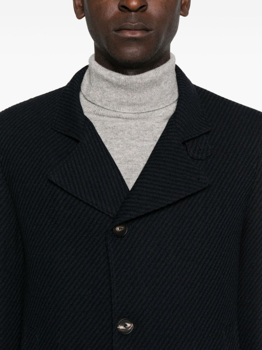 Tagliatore Structured Blue Coat With High Collar