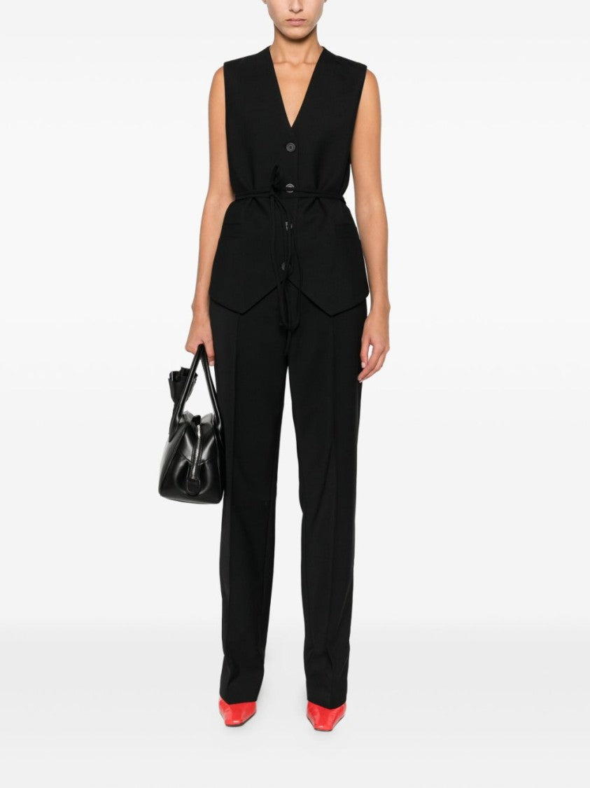 Semi Couture Sleeveless Black Gilet With Deep V-Neck