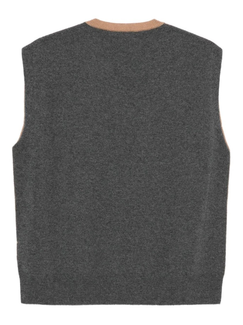 Semi Couture Two-Tone Cashmere-Wool Blend Gilet With V-Neck Design