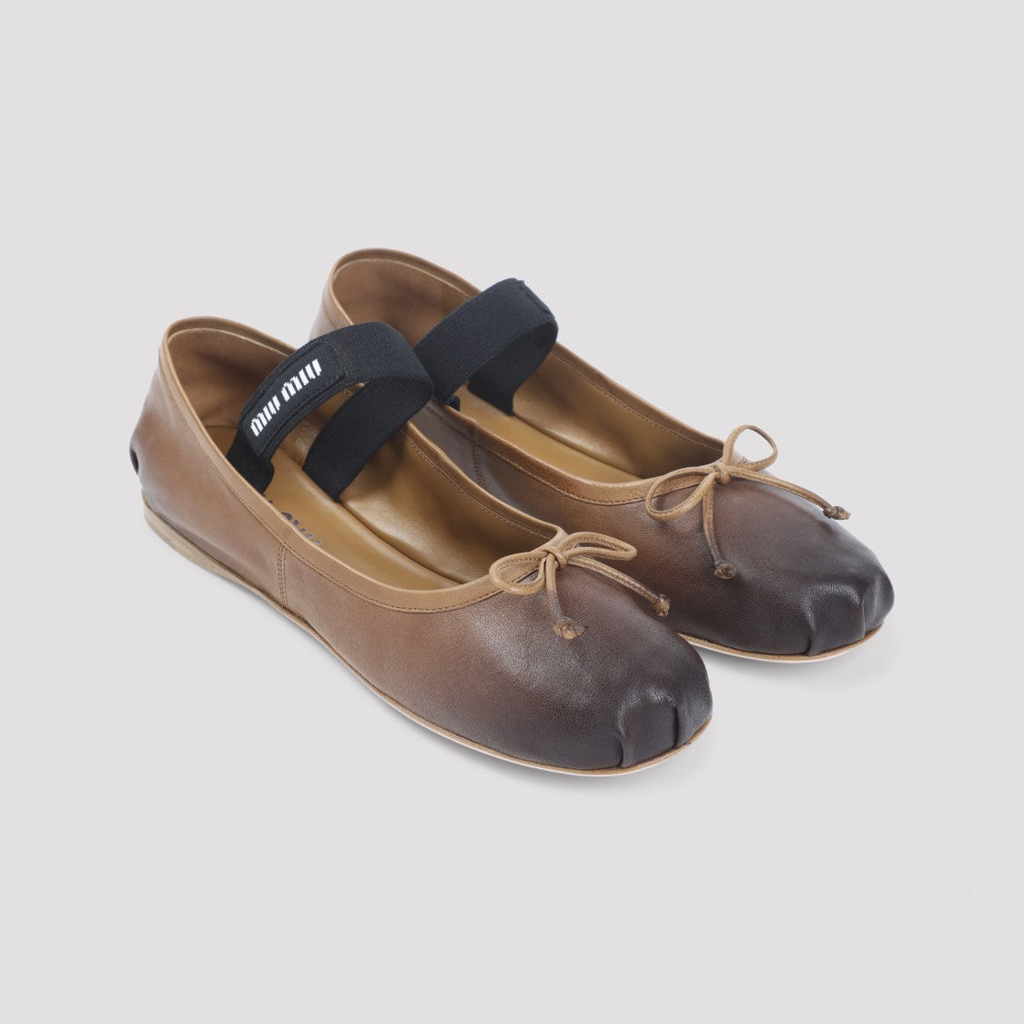 Miu Miu Gradient Brown Lamb Leather Ballet Flats With Bow Detail
