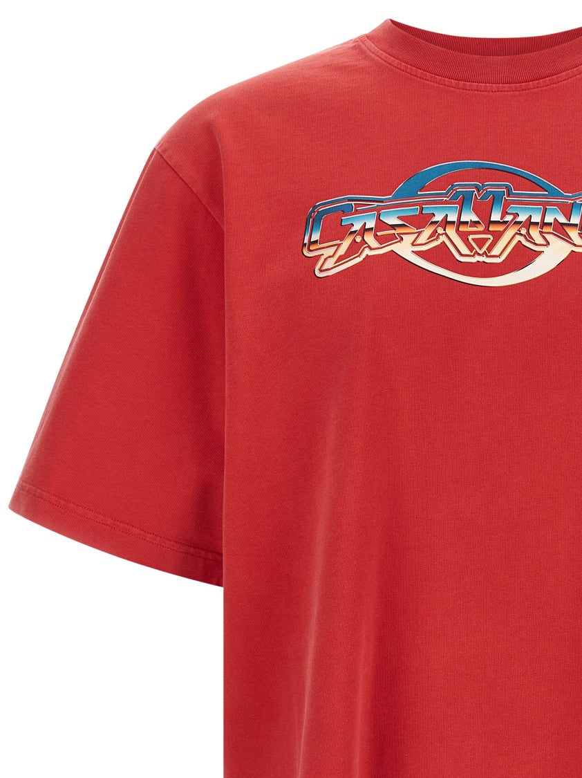 Casablanca Oversized Red Cotton T-Shirt With Graphic Front Print