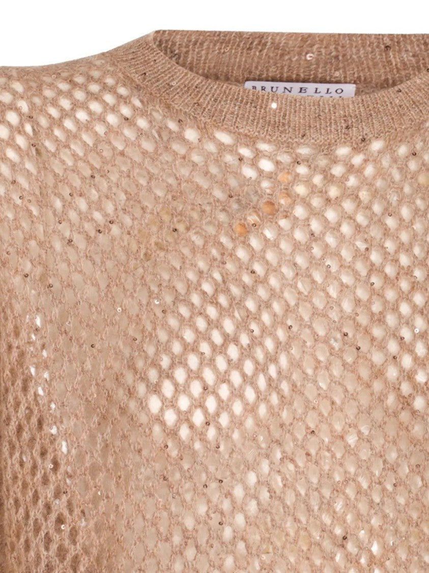 Brunello Cucinelli Open-Knit Sweater With Round Neckline And Shimmery Finish