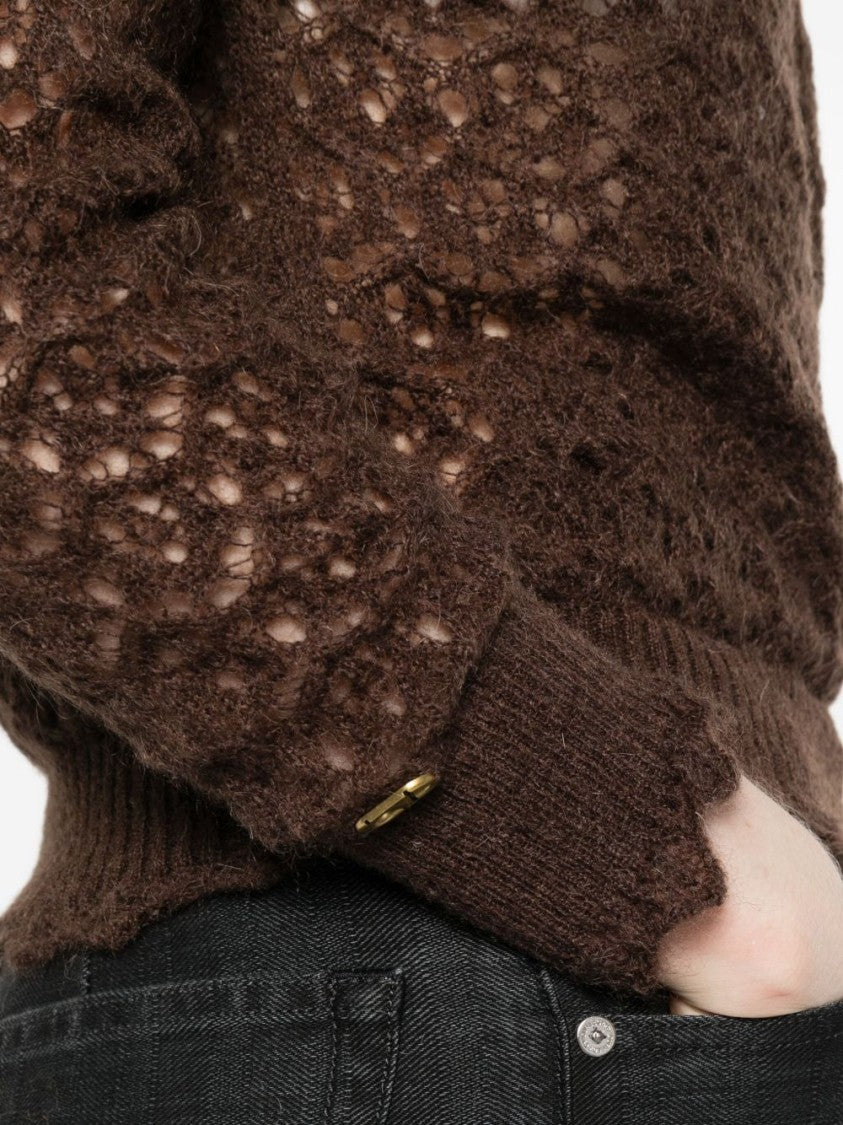 Twin-Set Wrap-Style Open-Knit Sweater With Scalloped Edges