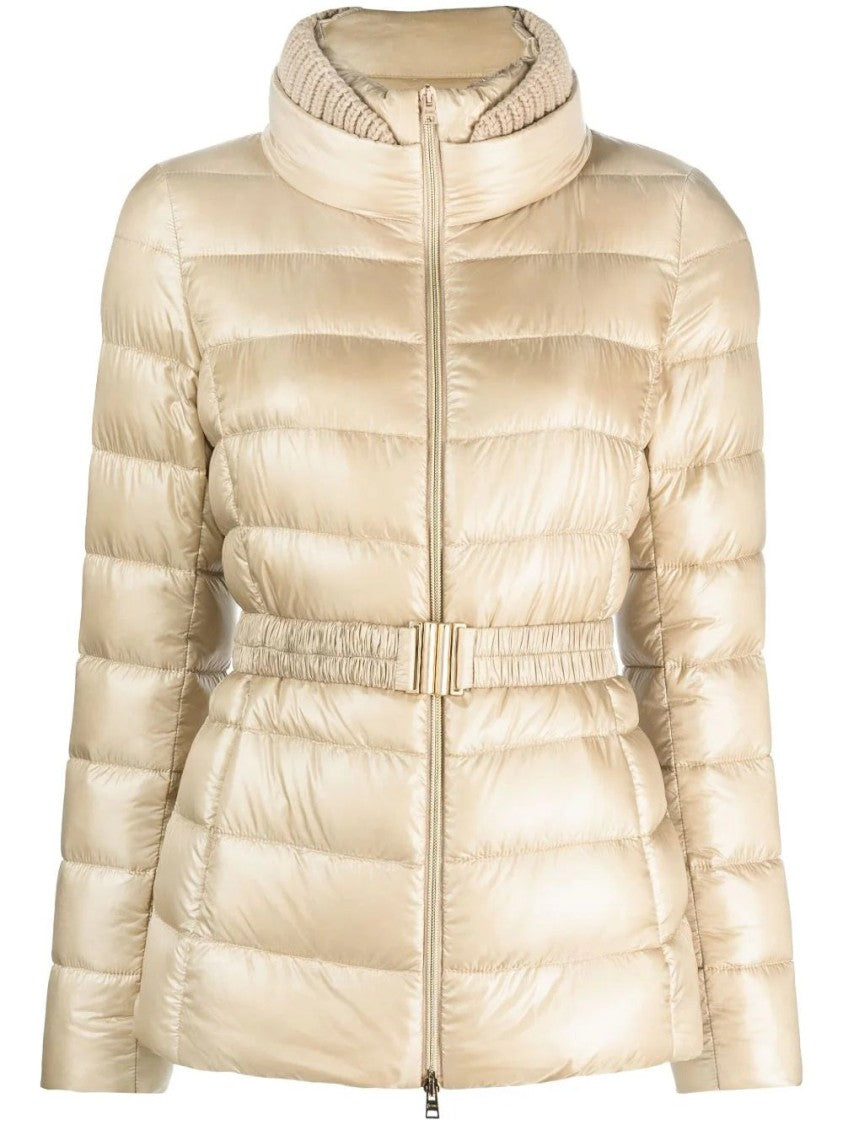 Herno Quilted Beige Puffer Jacket With Belted Waist
