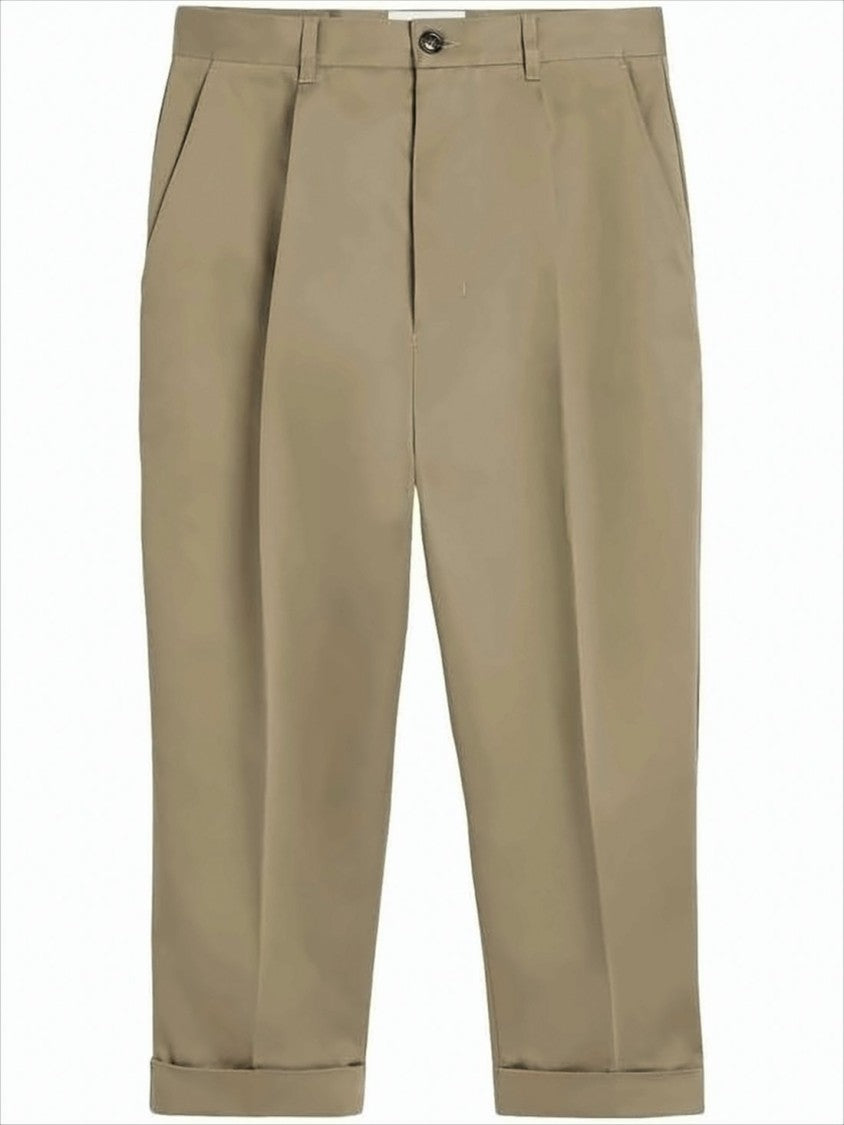 Ami Tailored Brown Straight Pants With Structured Fabric