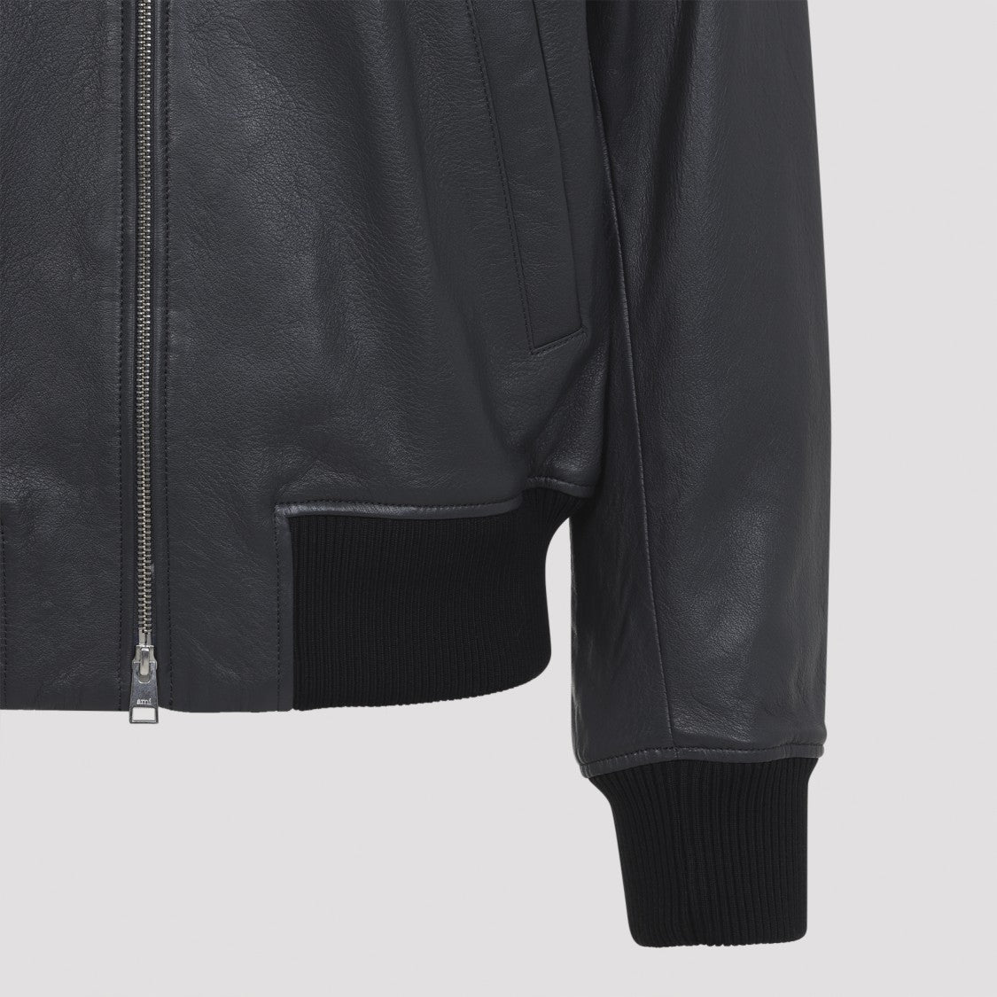 Ami Zipped Black Leather Jacket
