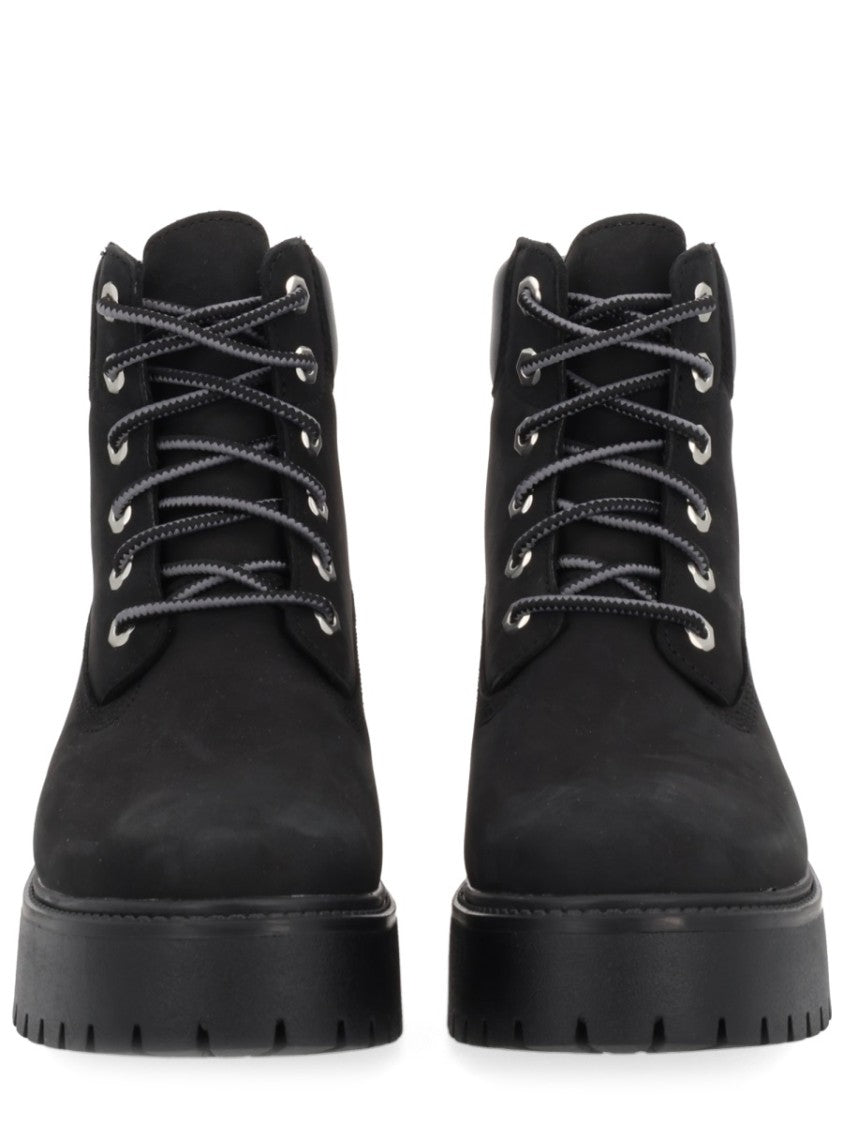 Timberland Sturdy Black Leather Boots With Padded Collar And Rugged Sole