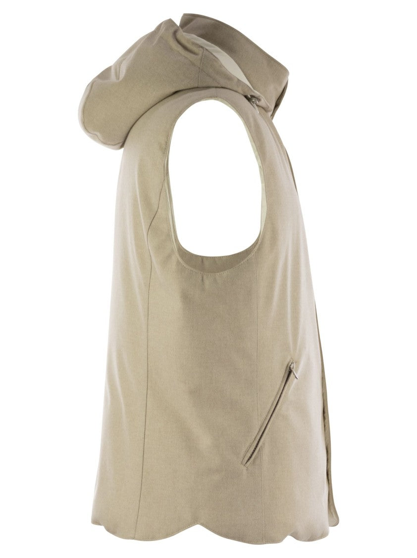 Brunello Cucinelli Sleeveless Down Jacket In Membraned Wool Flannel