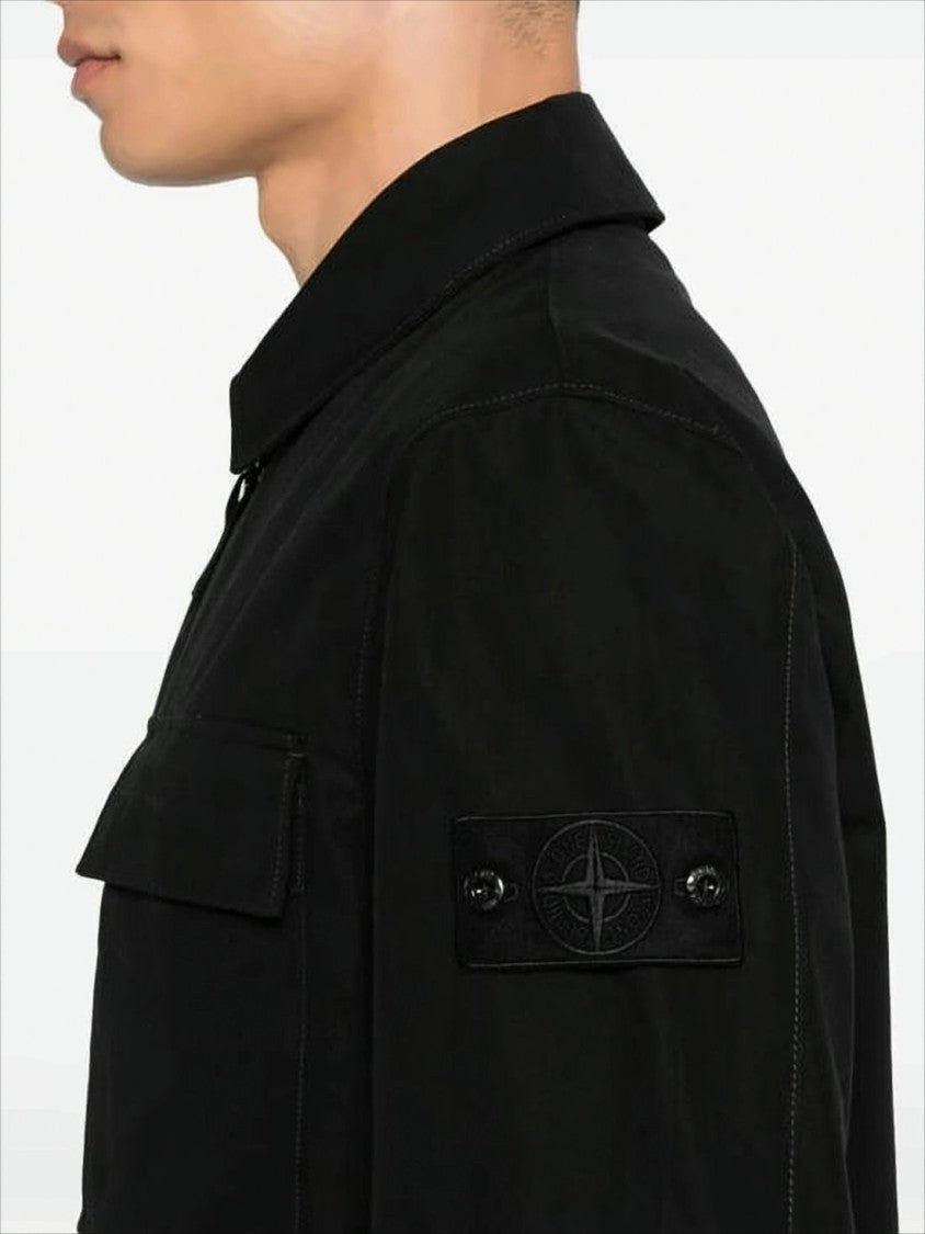 Stone Island Minimalist Black Cotton Jacket With Front Zipper Closure