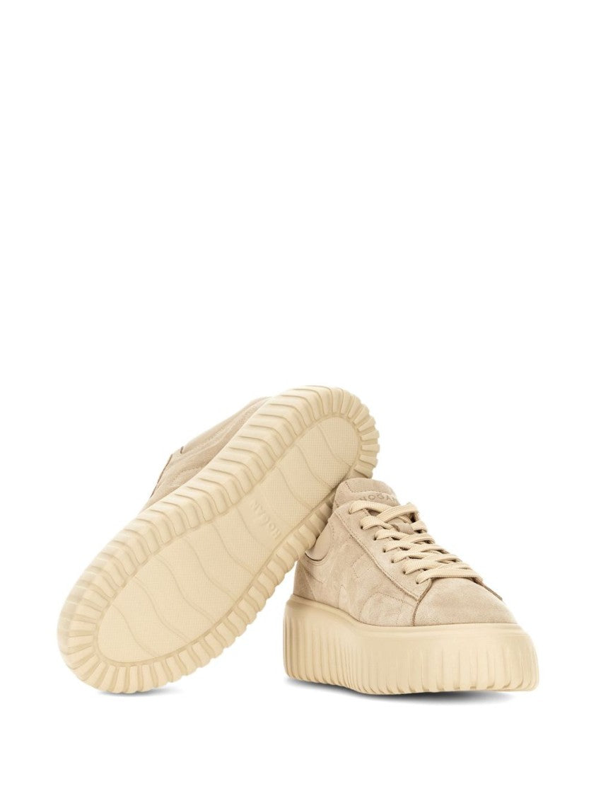 Hogan Beige Suede Sneakers With Lace-Up Front