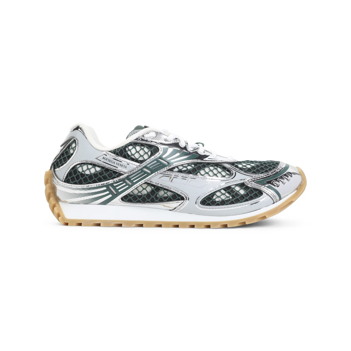 Bottega Veneta Multi-Layer Silver Mesh Sneakers With Lace-Up Design