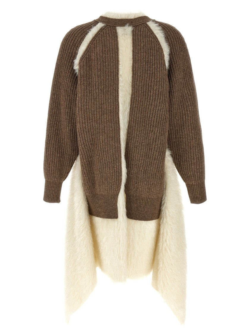 Undercover Asymmetrical Faux Fur And Braided Wool Cardigan