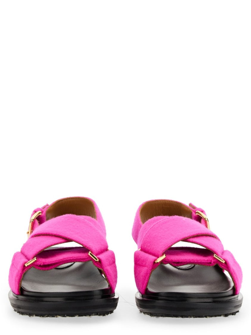 Marni Crisscross Leather Sandal With Gold-Tone Buckles