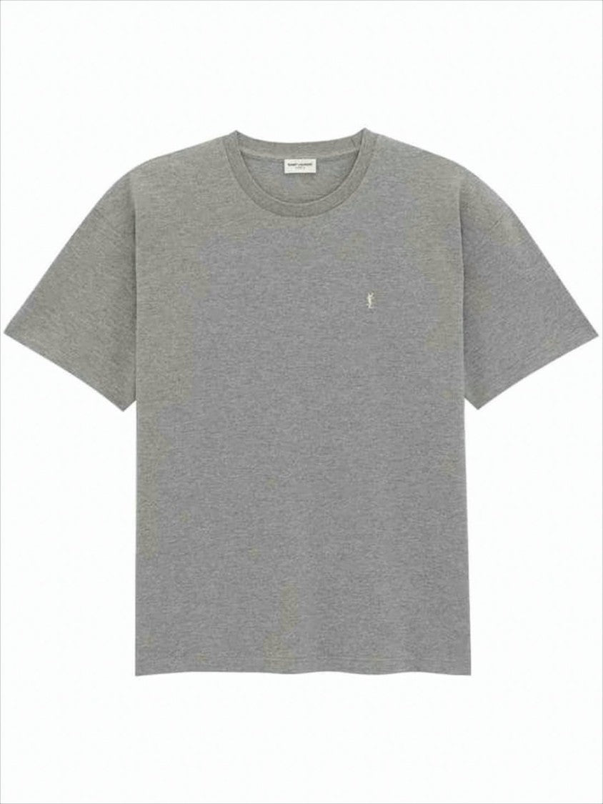Saint Laurent Short-Sleeved Grey T-Shirt With Embroidered Logo