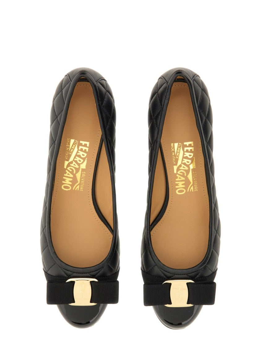 Ferragamo Bow Neckline Flats With Quilted Upper
