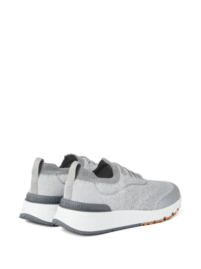Brunello Cucinelli Knitted Upper Sneakers With Lace-Up Front And Contrasting Sole
