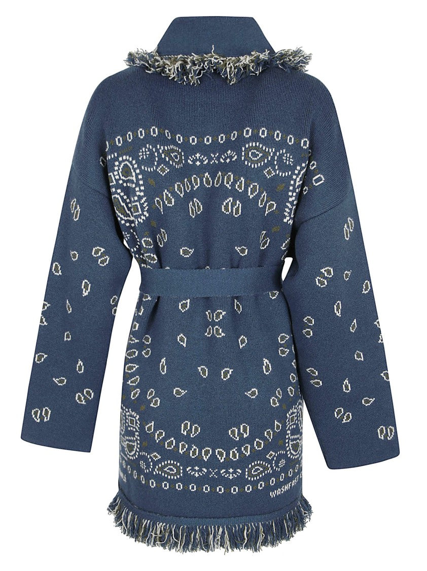 Alanui Bandana Jacquard Cashmere Cardigan With Two-Tone Belt Closure