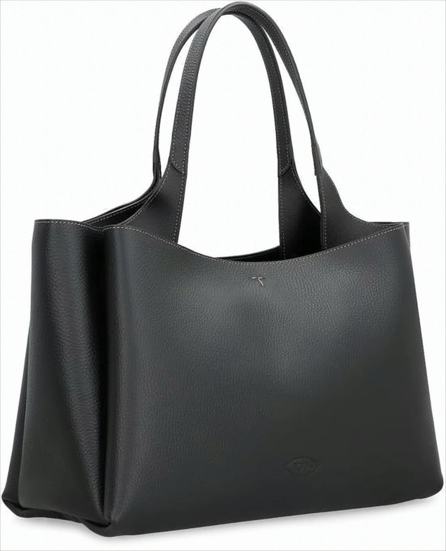 Tod's Black Leather Shoulder Bag With Metallic Accent