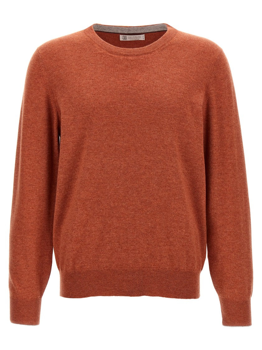 Brunello Cucinelli Orange Cashmere Sweater With Crew Neck