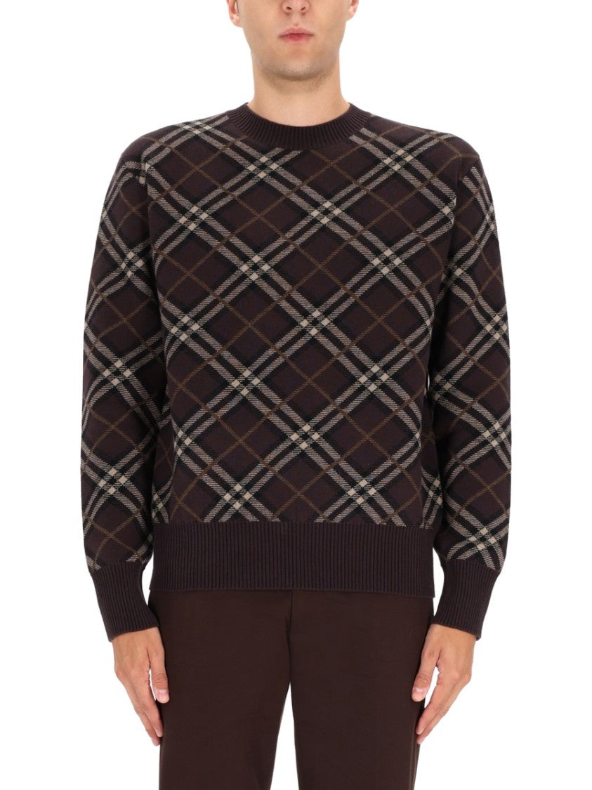 Burberry Diamond Plaid Knit Sweater In Rich Brown