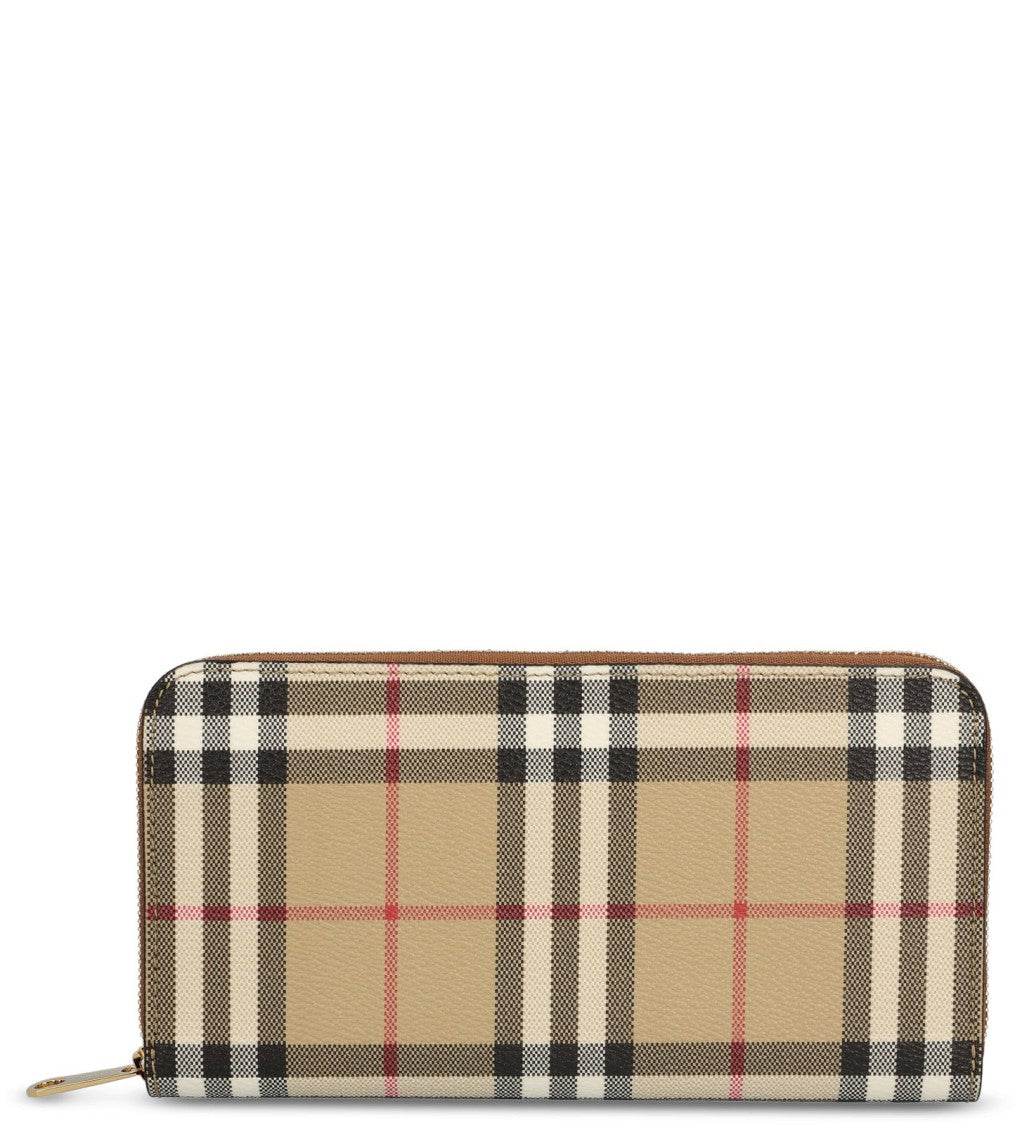 Burberry Check Pattern Zip-Around Wallet With Leather Lining