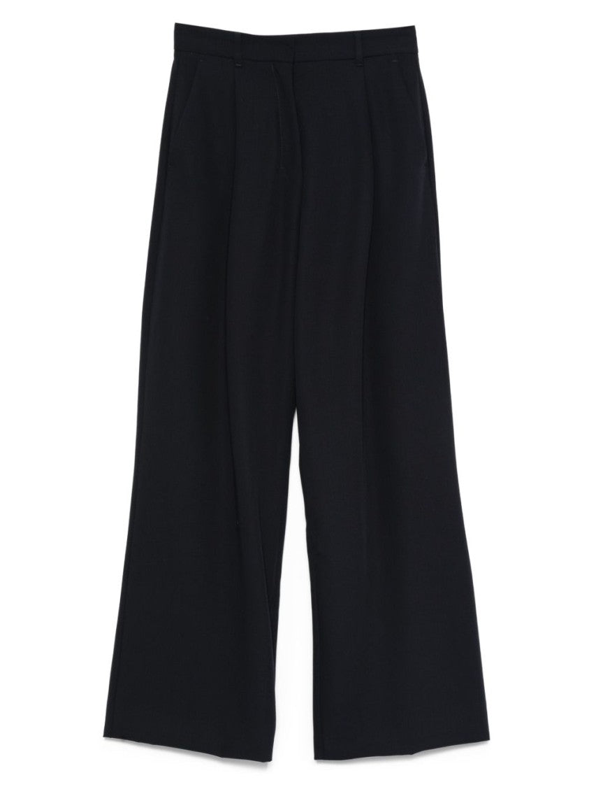 Max Mara Navy Blue Wool Trousers With Pleated Front