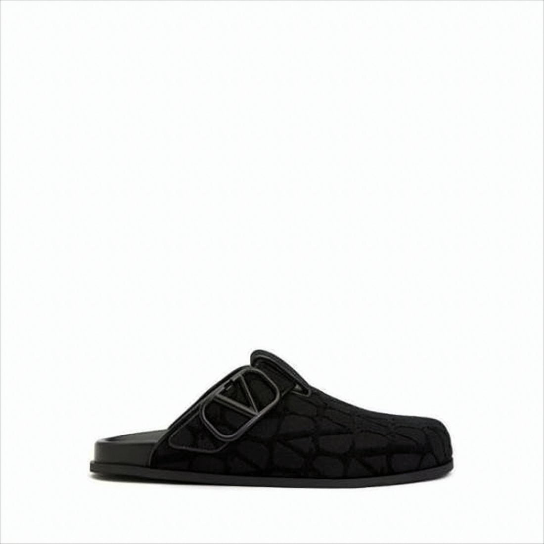 Valentino Garavani Textured Black Fabric Slip-On Mules