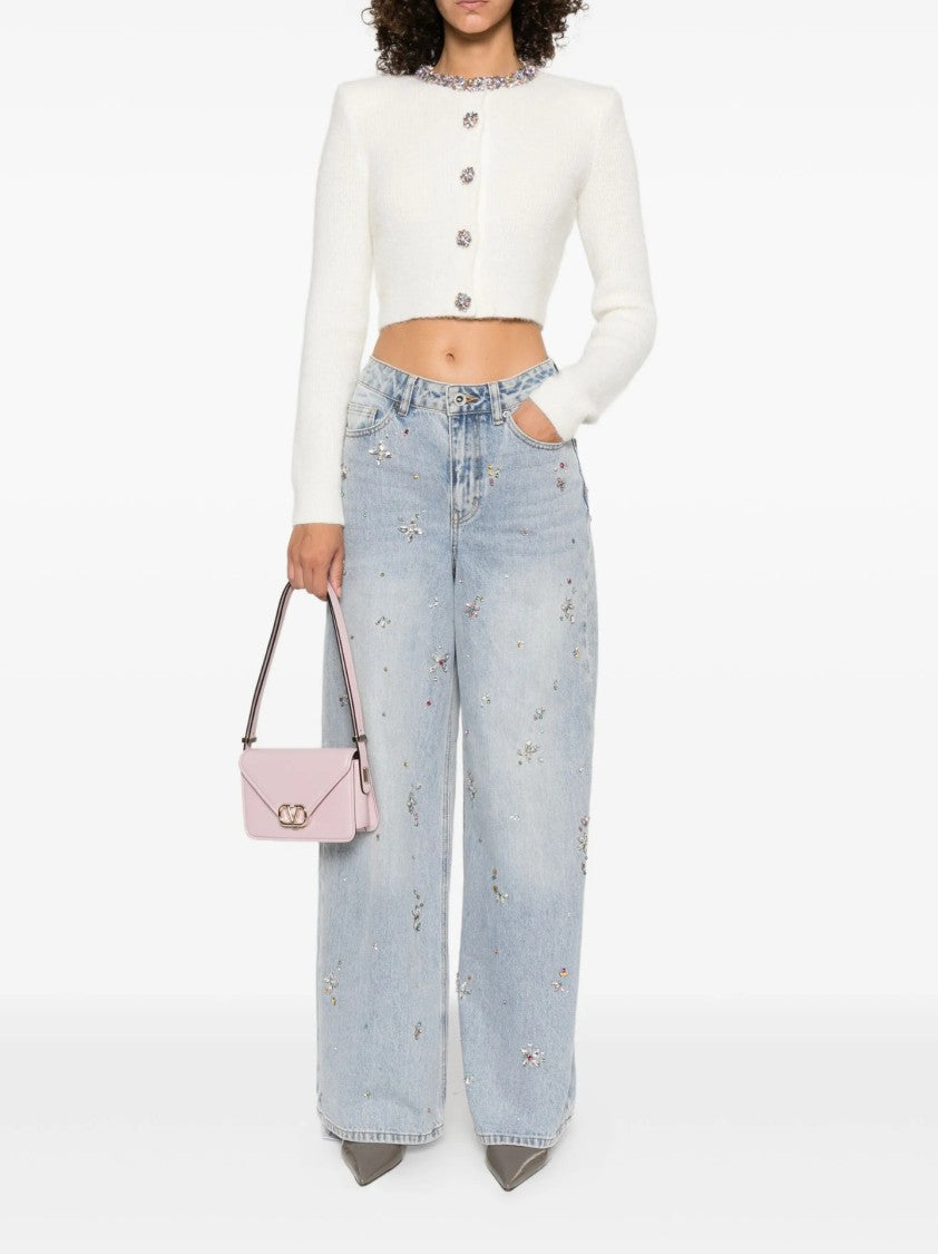 Self-Portrait Wide-Leg Jeans With Floral Embellishments