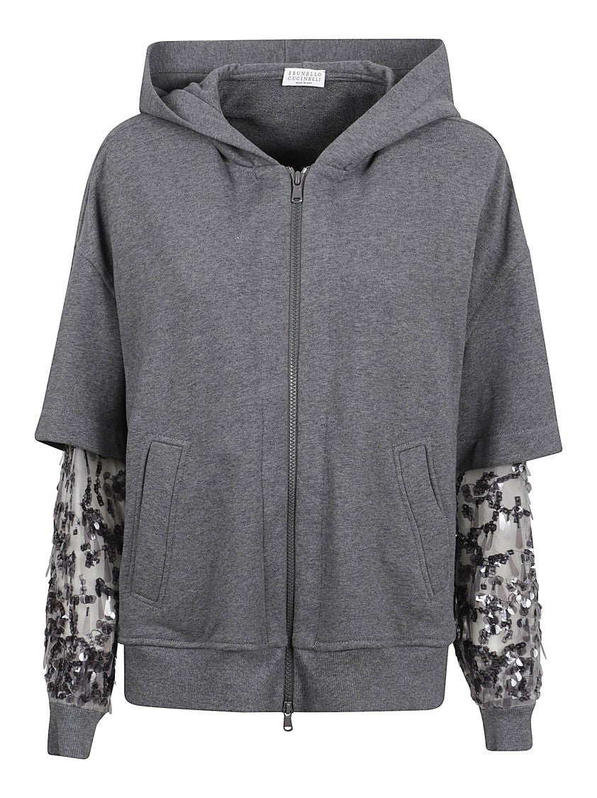 Brunello Cucinelli Knit Jacket With Sequin-Embellished Raindrop Sleeves