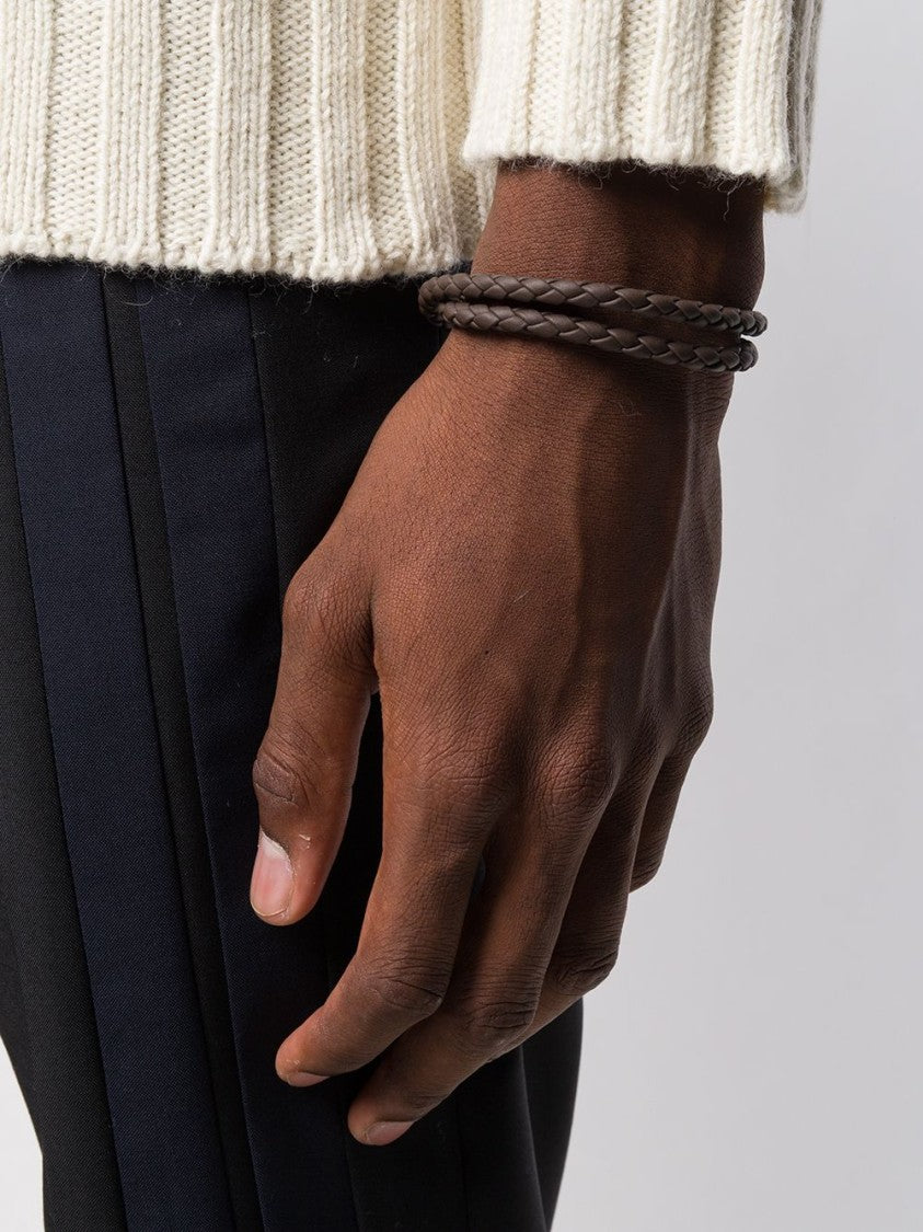 Tod's Braided Brown Bracelet With Engraved Logo Clasp