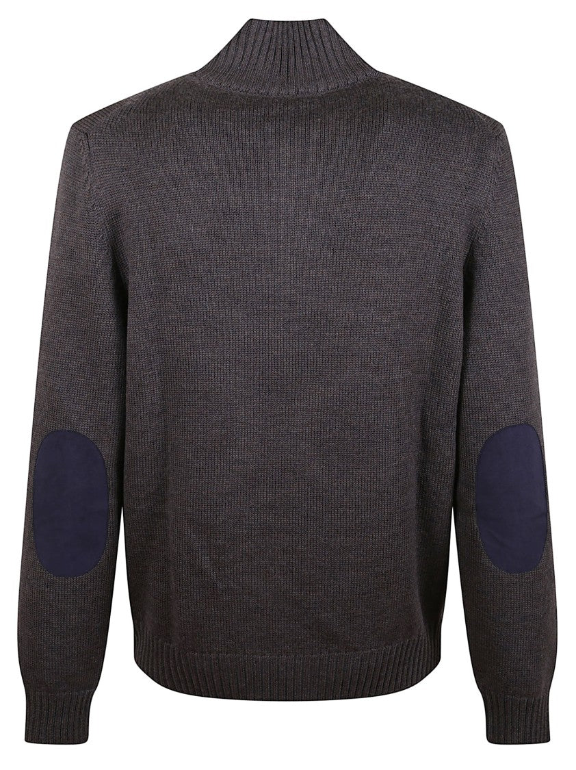 Fay Brown Wool Sweater With Zip Closure And Iconic Hook